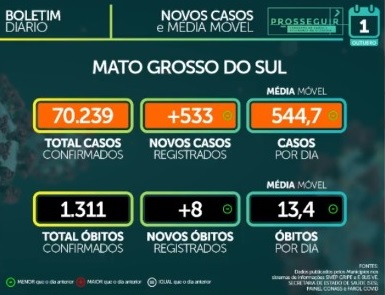 Novos casos e média móvel em Mato Grosso do Sul. - Reprodução/Facebook