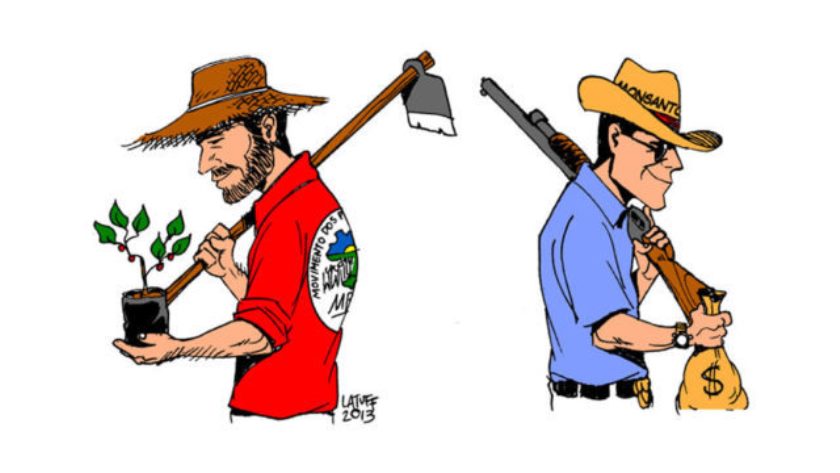 Imagem do chargista Carlos Latuff mostra cenário de membro do MST e produtor rural brasileiro - Reprodução