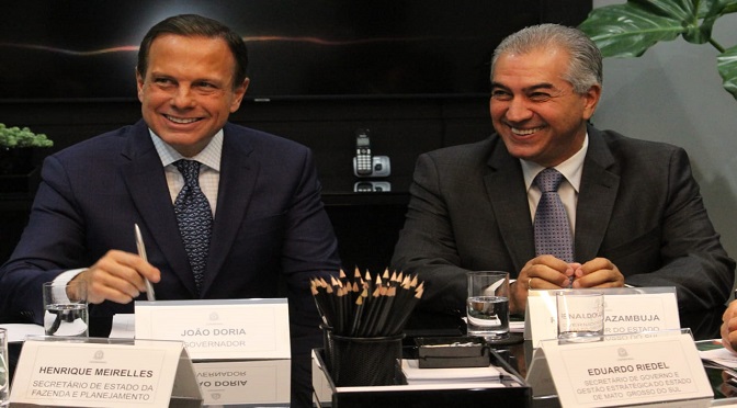 Reinaldo Azambuja e João Doria se reuniram, nesta terça-feira (28), no Palácio dos Bandeirantes, em São Paulo - Chico Ribeiro/ Notícias MS