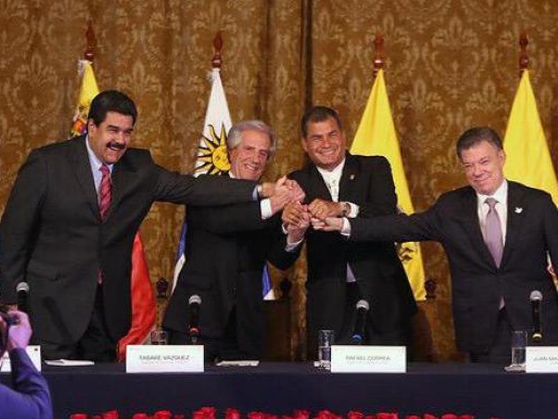 Os presidentes da Venezuela, Nicolás Maduro, e da Colômbia, Juan Manuel Santos, se reuniram pela primeira vez desde o início da crise na fronteira entre os dois países - divulgação