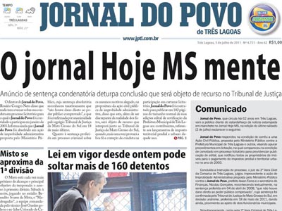 Capa do Jornal do Povo desta terça-feira -