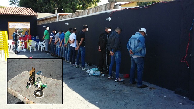 Pessoas apreendidas no local na manhã de hoje; no destaque, narguile usado na festa