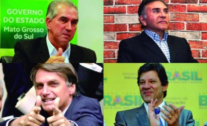 Reinaldo Azambuja e Odilon (acima), Bolsonaro e Haddad (à dir) disputam o segundo turno - fotomontagem