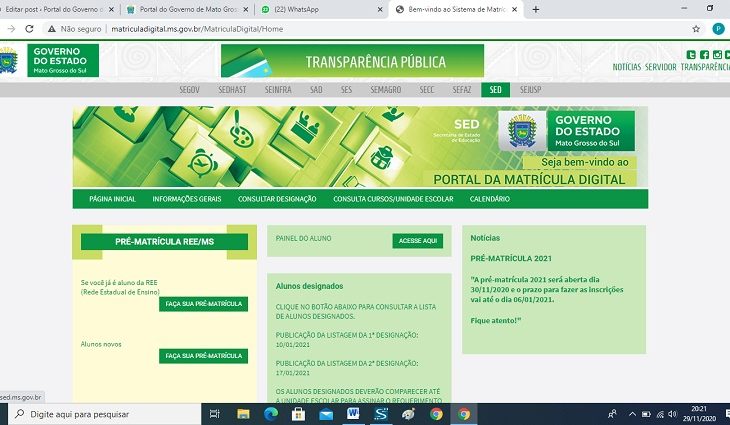 Os interessados poderão realizar o preenchimento dos dados pela internet, até o dia 06 de janeiro de 2021 - Foto: Divulgação/Portal do MS