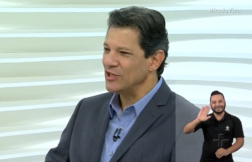 Fernando Haddad, candidato do PT, no Roda Viva - Reprodução