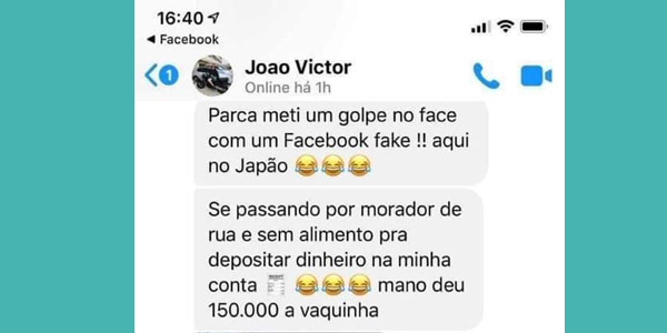 Ele enviou uma mensagem para um amigo, revelando que tudo não passava de um golpe - Reprodução