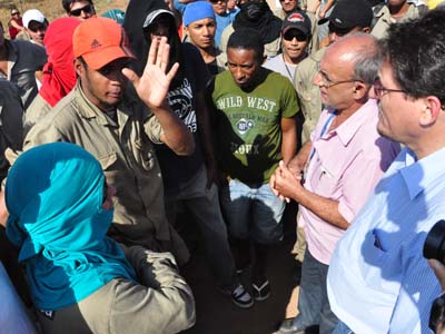 Trabalhadores durante protesto no início deste mês -