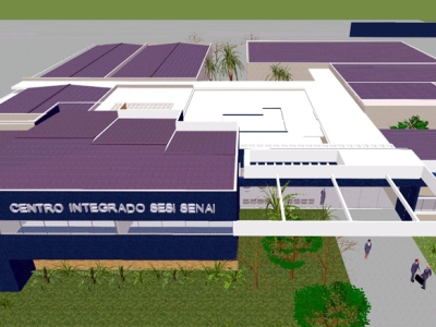 Maquete eletrônica do Centro Integrado Sesi Senai de Aparecida do Taboado -