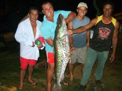 O pintado de 40 quilos foi capturado no Rio Coxim e impressionou os pescadores -