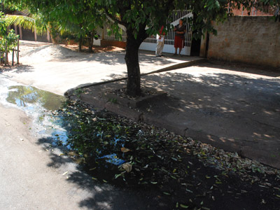 A água fica parada rente ao meio fio, gerando transtornos -