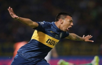 No Boca Juniors, Chávez formou dupla de ataque com Jonathan Calleri nas conquistas da Copa da Argentina e Campeonato Argentino, ambos em 2015. -  Prensa Boca Juniors / Javier García Martino