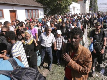 Migrantes que cruzaram fronteira da Sérvia com a Croácia aguardam em campo para fazer registro - EPA/Antonio Bat/Agência Lusa