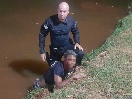 Cabo PM Garcia, percebeu que a vítima havia caído lago e conseguiu puxá-lo para a margem - 13º BPM Paranaíba/Reprodução