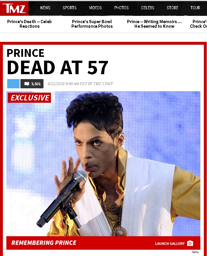 Capa do portal TMZ, postada hoje de manhã, após a confirmada da morte do cantor - Reprodução/TMZ