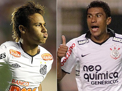 Neymar  (esq.) e Paulinho, jogadores que podem decidir o clássico -