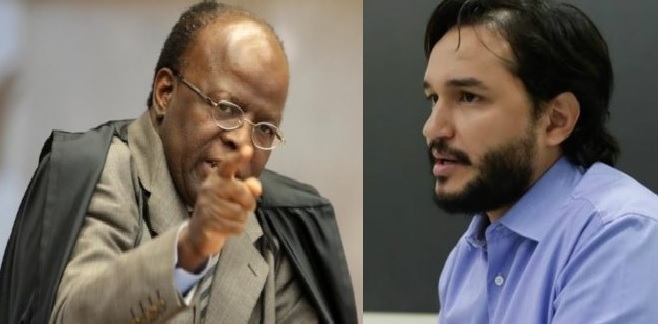 Joaquim Barbosa e o jornalista Felipe Recondo - Fotomontagem/JP