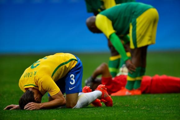 Seleção olímpica brasileira de futebol ainda não marcou gol na Rio 2016. Na foto, Brasil enfrentou a África do Sul, em Brasília - Marcelo Camargo/Agência Brasil