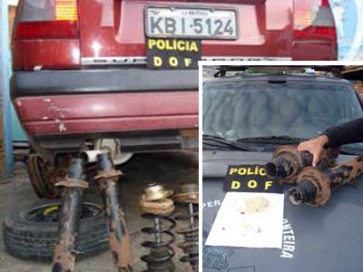 A droga estava escondida dentro dos amortecedores traseiros do veículo -