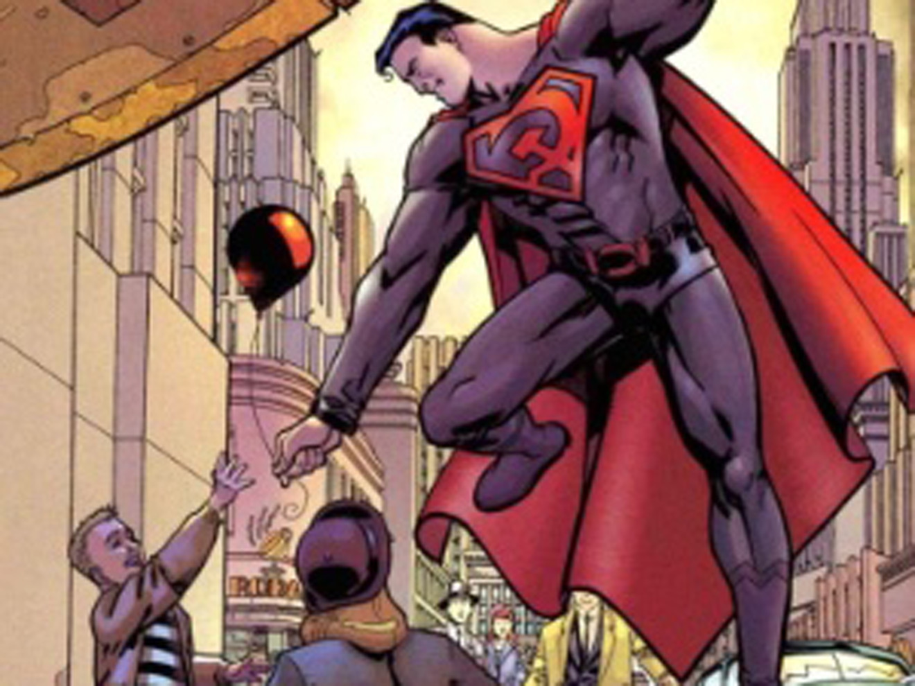 Em lugar do S, que significa Esperança no planeta Krypton, Superman leva orgulhosamente no peito uma foice e um martelo, símbolo da União de Repúblicas Socialistas Soviéticas - Reprodução