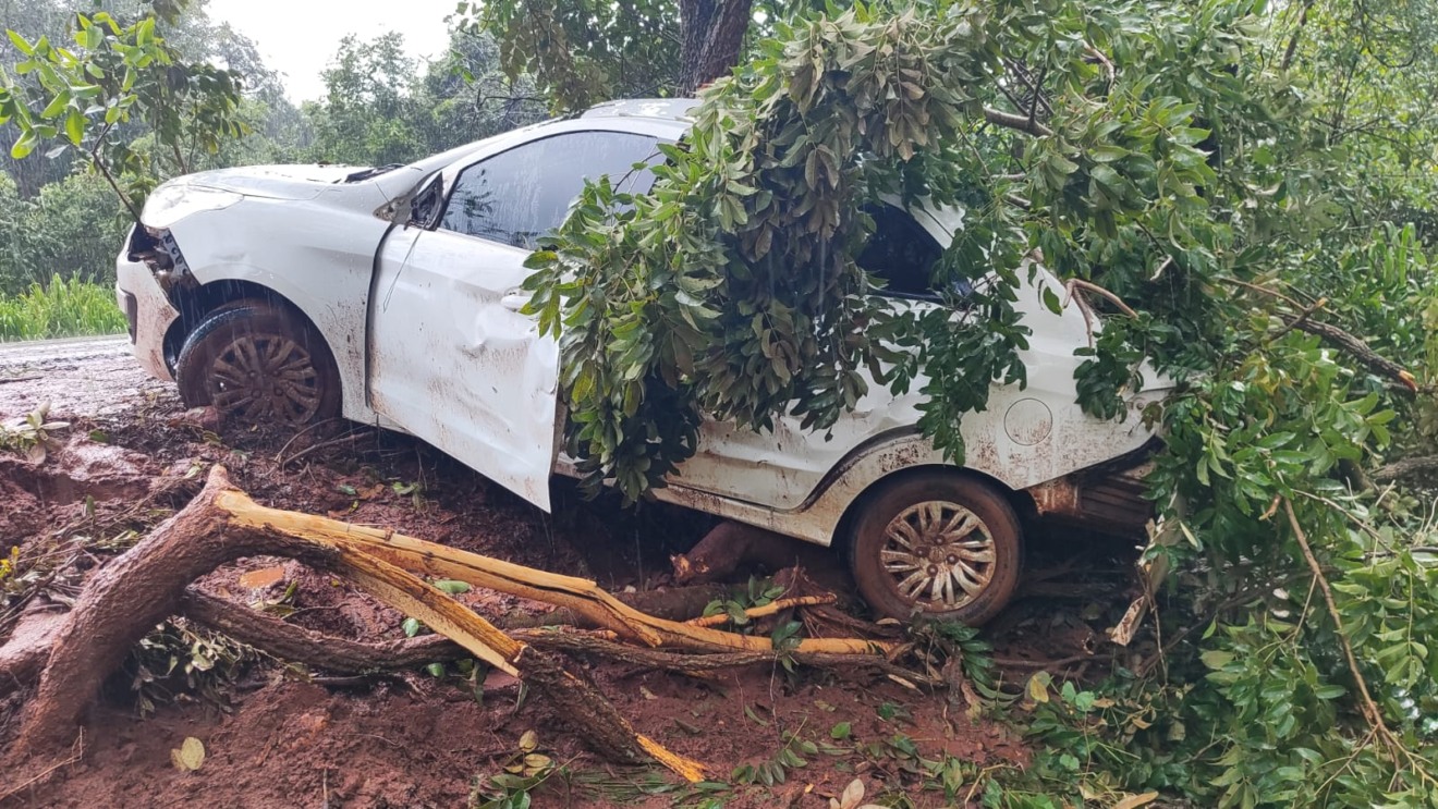 Carro sai da pista na BR-262 após aquaplanagem durante chuva