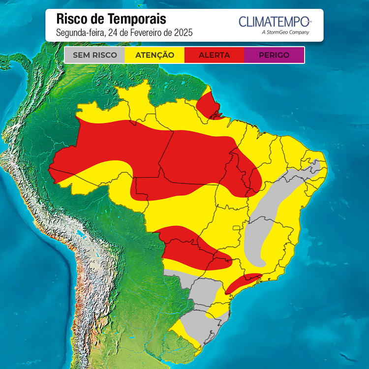 Previsão de chuvas para esta segunda-feira. Foto: Reprodução Climatempo