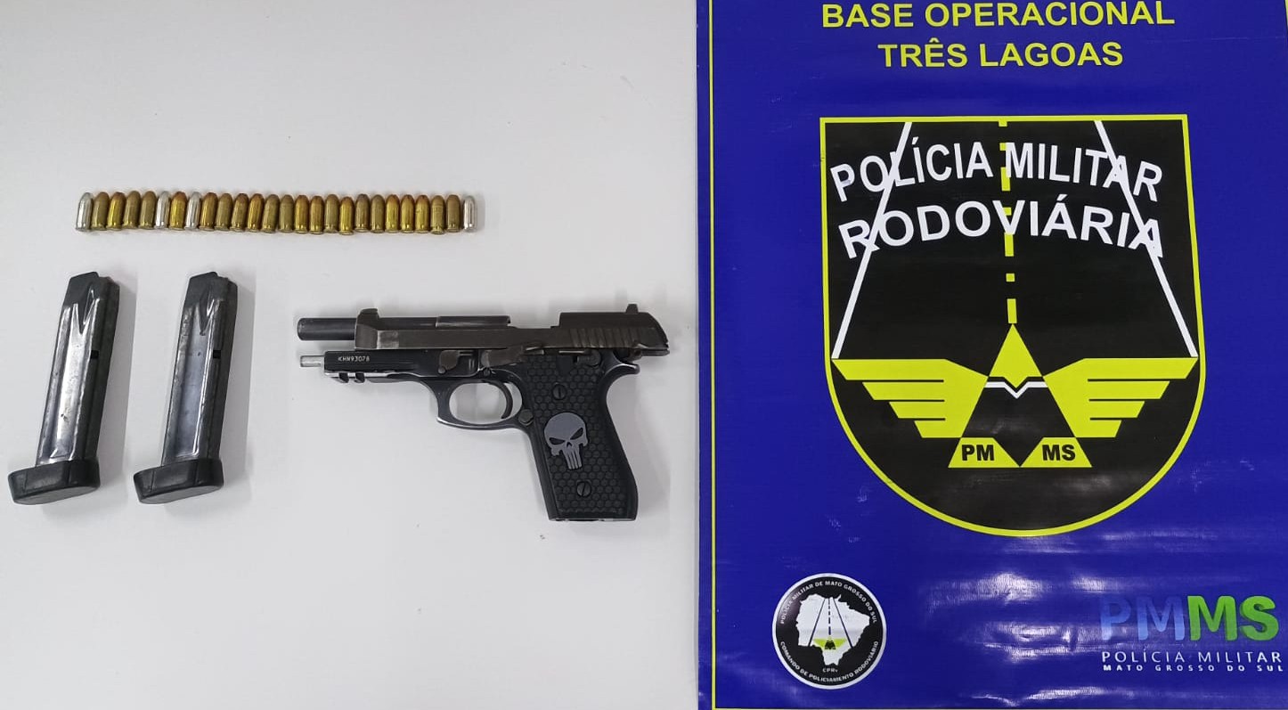 Polícia Militar Rodoviária apreende pistola e munições na MS-112