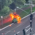 Carro descontrolado colide com o canteiro central e pega fogo- Foto: Reprodução/Redes Sociais