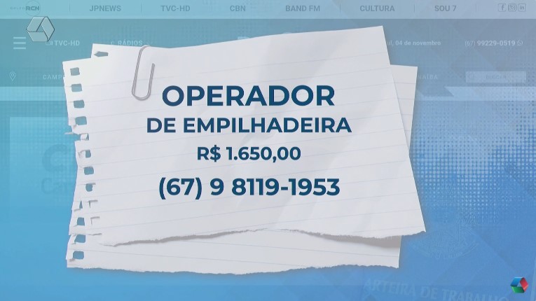 TVC Emprego: confira salários e requisitos para vagas abertas em Três Lagoas - Reprodução / TVC HD