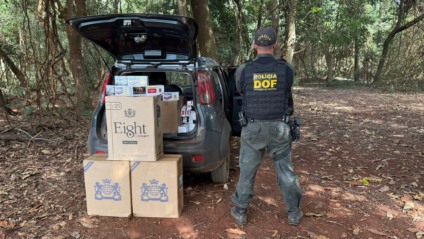 Policiais do DOF localizaram Fiat Uno abandonado com 550 pacotes de cigarro de origem paraguaia - Foto: Divulgação/DOF