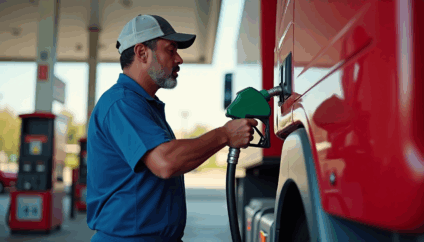 Frentista abastece veículo com diesel em posto após queda de preços em maio