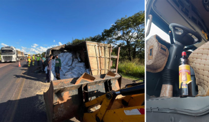 Motorista de carreta dirigia dirigia com garrafa de cachaça ao lado do volante