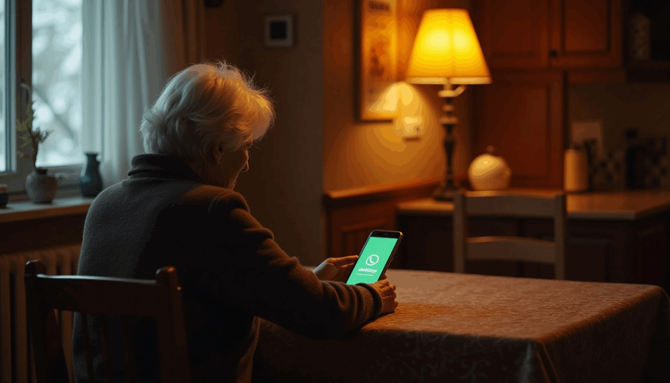 Pessoa usando celular com tela de aplicativo bancário simulando golpe