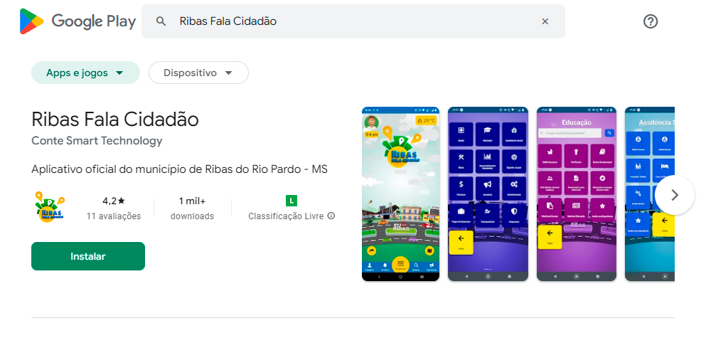Celular com tela aberta do aplicativo Ribas Fala Cidadão.