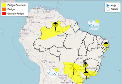 A previsão do declínio é entre 3ºC e 5ºC. (Reprodução/Inmet)