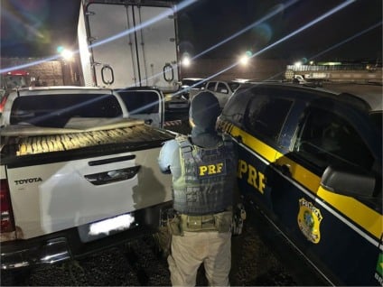 Motorista fugiu após abandonar caminhonete roubada carregada com droga na BR-060 - Foto: Divulgação/PRF