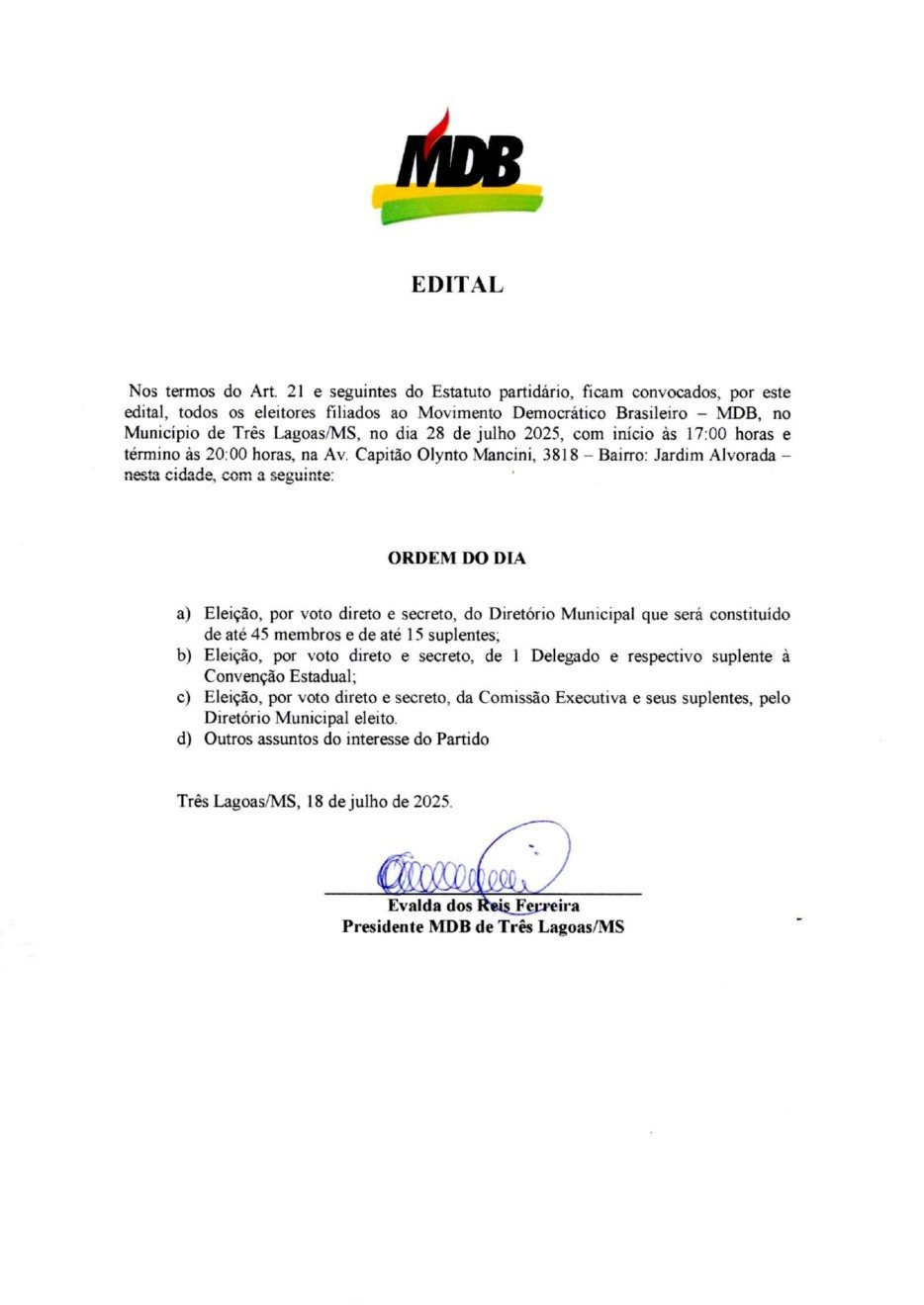 Edital de convocação MDB Edital de convocação MDB