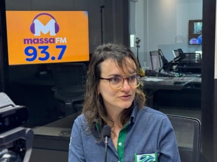 Bruna OlIveira nos estúdios da Massa FM Campo Grande - Foto: Adriano Hany/Portal RCN67
