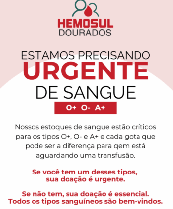 O banco de sangue também ressalta que todas as tipagens são bem-vindas, mesmo as que não estão em falta no momento. (Divulgação)