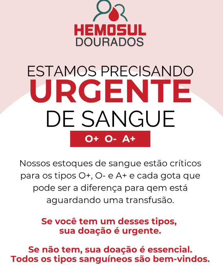 O banco de sangue também ressalta que todas as tipagens são bem-vindas, mesmo as que não estão em falta no momento. (Divulgação)