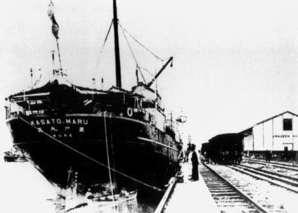 KASATO MARU ATRACADO NO CAIS.
SANTOS (SP), 1908. Foto: Acervo Memorial do Imigrante, São Paulo