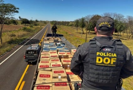 Segundo a polícia, o material apreendido foi avaliado em aproximadamente R$ 820 mil e foi encaminhado à Delegacia da Polícia Federal em Dourados. (Divulgação/DOF)