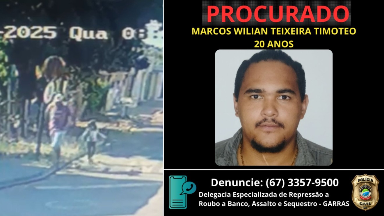 Polícia Civil divulgou a imagem do suspeito - Foto: Reprodução/ PCMS