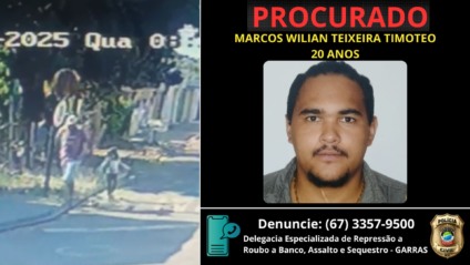 Polícia Civil divulgou a imagem do suspeito - Foto: Reprodução/ PCMS Polícia Civil divulgou a imagem do suspeito - Foto: Reprodução/ PCMS