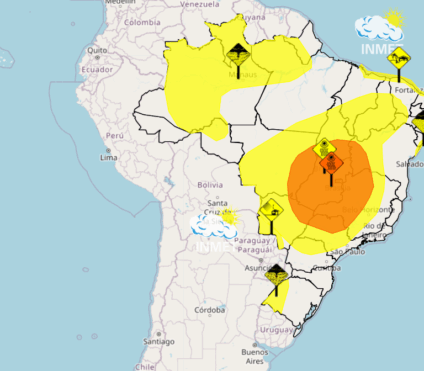 Os avisos são de perigo potencial para baixa umidade, vendaval e tempestades de diferentes intensidades. (Reprodução)