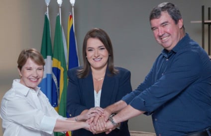 Governador Eduardo Riedel, prefeita Adriane Lopes e senadora Tereza Cristina