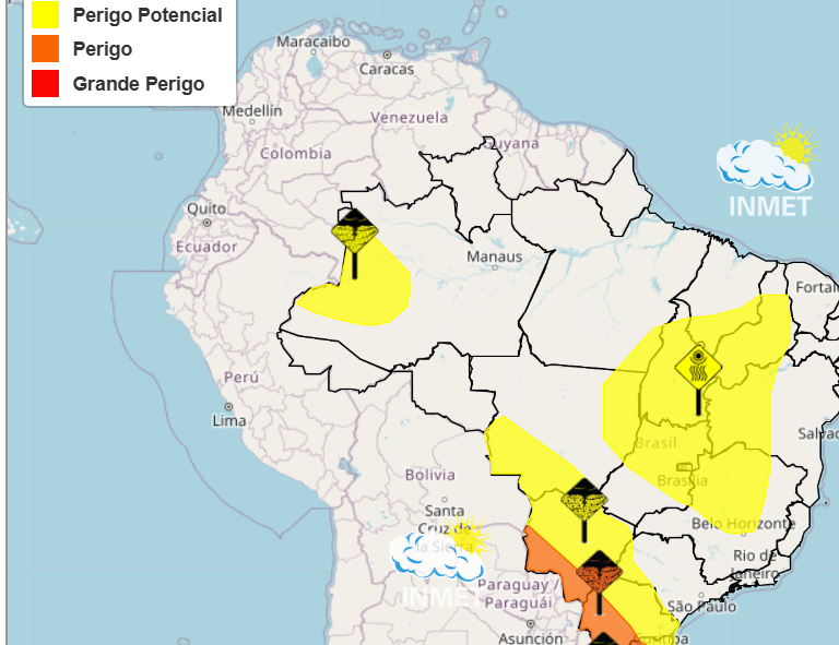 O aviso indica possibilidade de chuvas entre 30 e 60 milímetros de chuva por hora. (Reprodução)