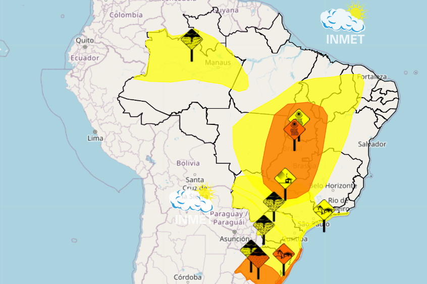 O aviso é de risco com perigo potencial válido de hoje (8) até às 10h desta terça-feira (9). (Reprodução)