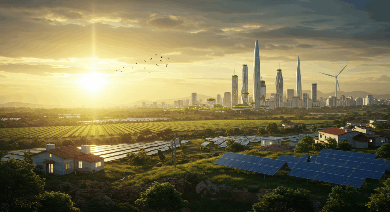Painéis solares em telhado residencial sob céu azul