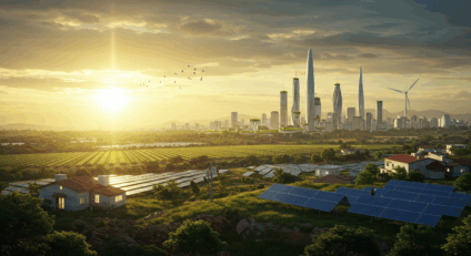 Painéis solares em telhado residencial sob céu azul