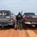 Os militares faziam bloqueio na rodovia, região conhecida como Estrada do Bila, quando o condutor do veículo, ao perceber a presença policial, abandonou a caminhonete e fugiu em meio a uma área de mata. (Divulgação/DOF)